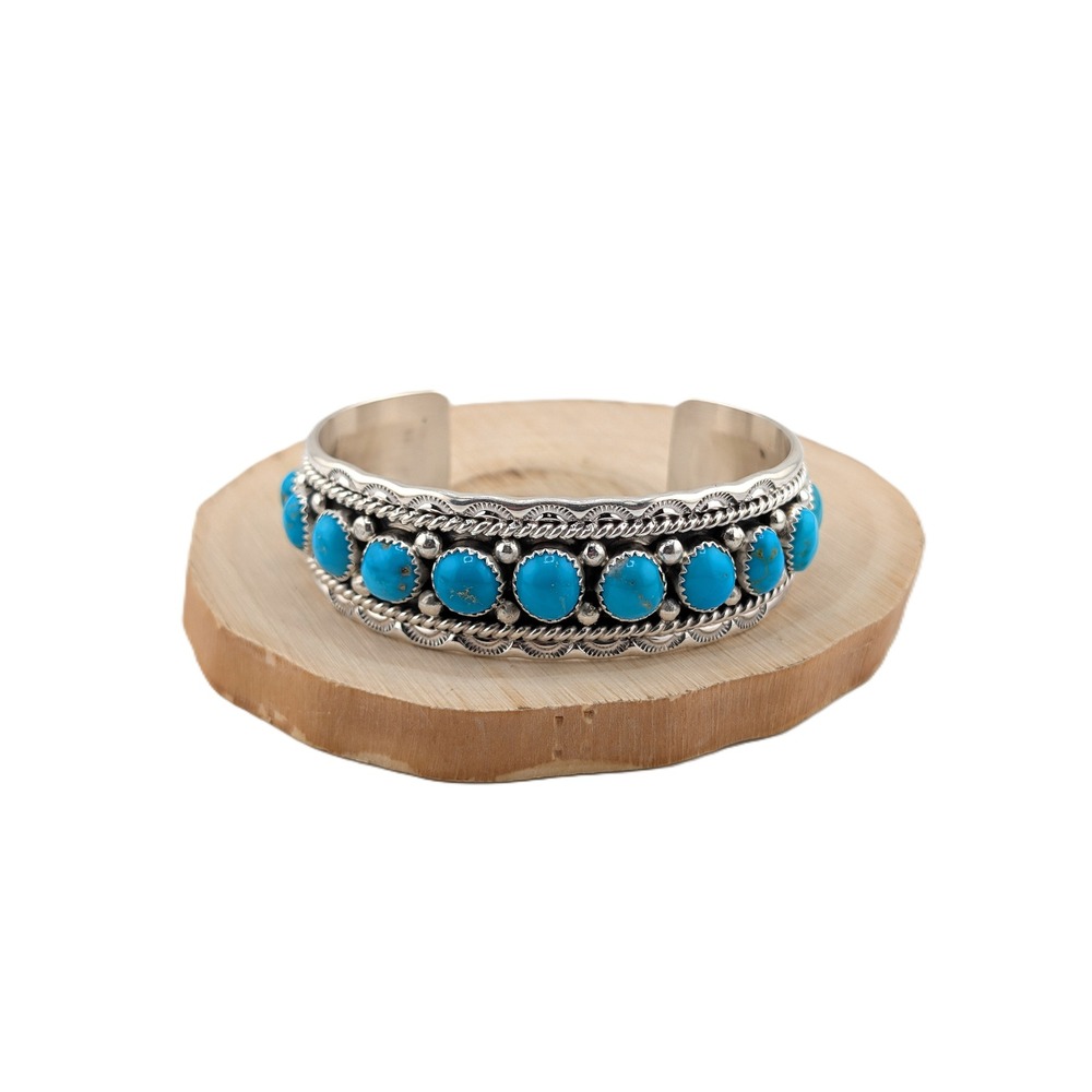 Navajo Sleeping Beauty Turquoise Cluster Bracelet by Chester charley Sz 7US** - Picture 2 of 10